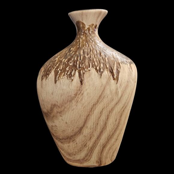 Mid Century Modern Drip Glaze Vase 8" x 5" Textured Brown Beige Studio Pottery - Picture 3 of 6